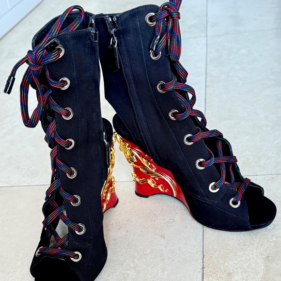 Prada Anchor Wedge Lace-up Boot us Eu size 38,5 - Picture 2 of 8